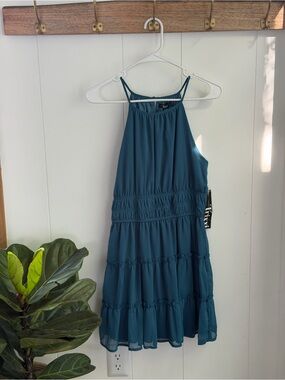 Teal Tiered Halter Dress